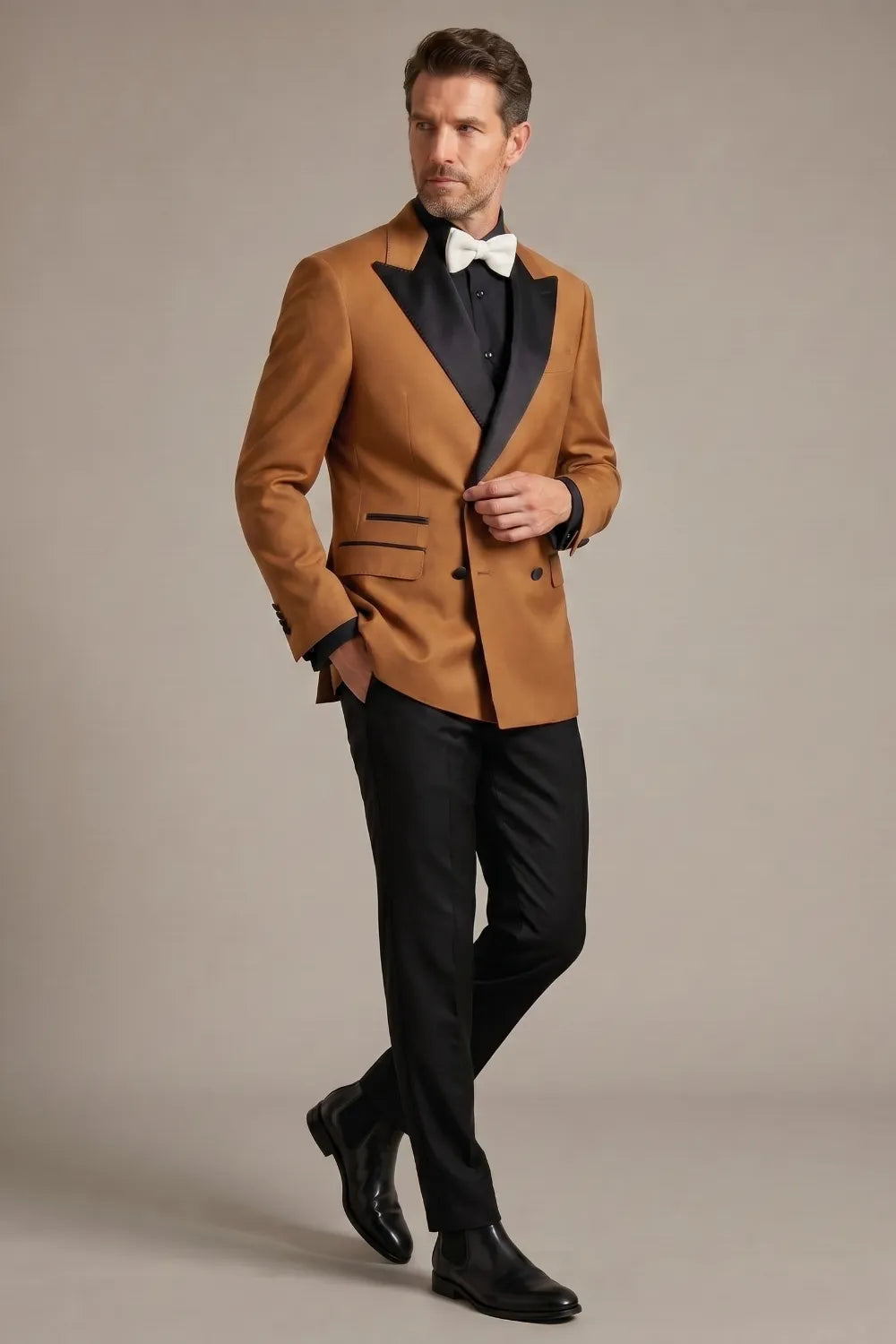 Men's Brown Peak Lapel Double Breasted 2-Piece Tuxedo Suit