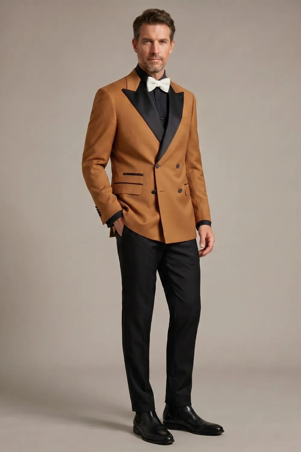 Men's Brown Peak Lapel Double Breasted 2-Piece Tuxedo Suit