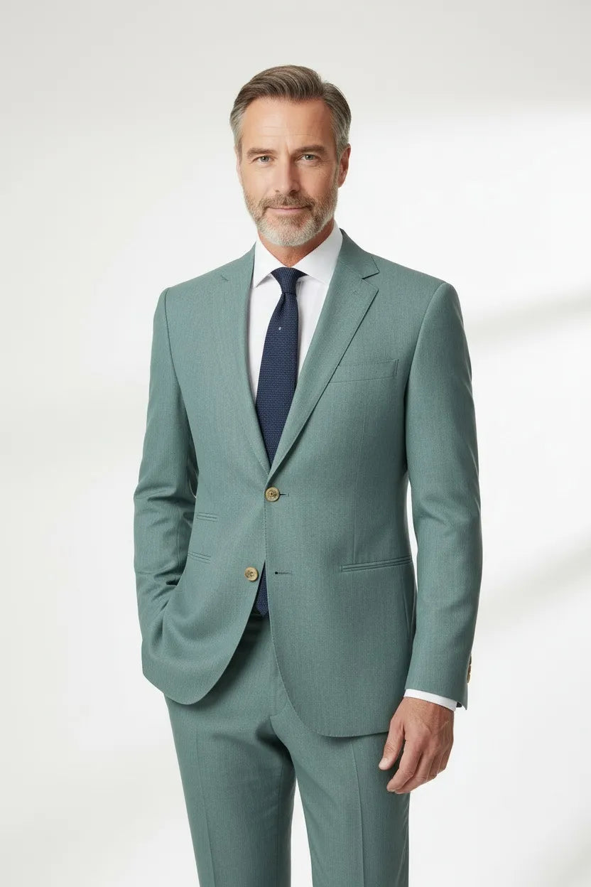 Men's Slim Fit Green 2 Piece Suit