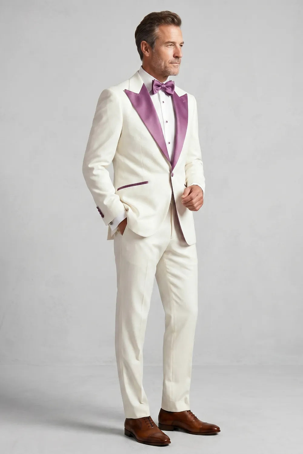 Men's White Purple Peak Lapel 2-Piece Tuxedo Suit