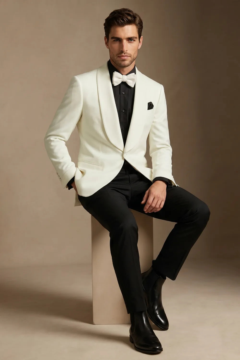 Men's White Shawl Lapel Slim Fit 2-Piece Tuxedo Suit