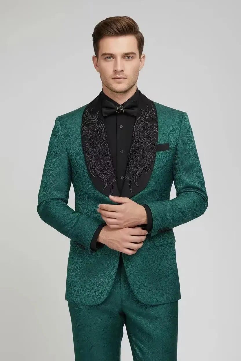 Men's Emerald Jacquard 2 Piece Suit
