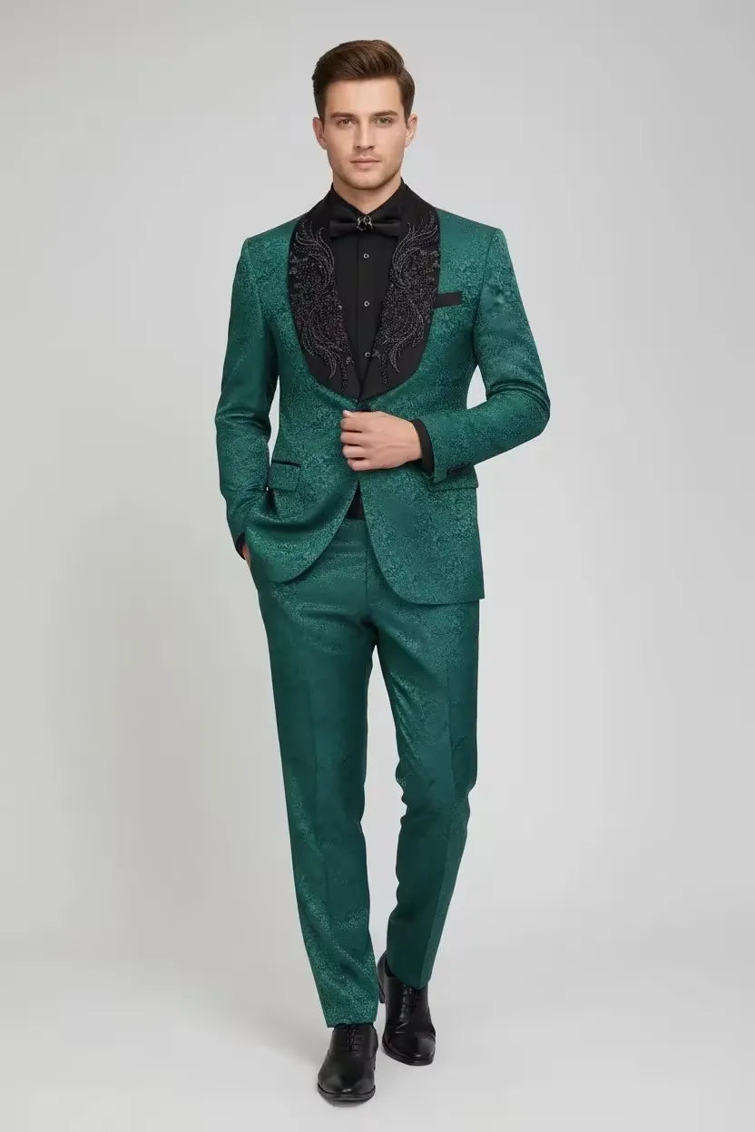 Men's Emerald Jacquard 2 Piece Suit