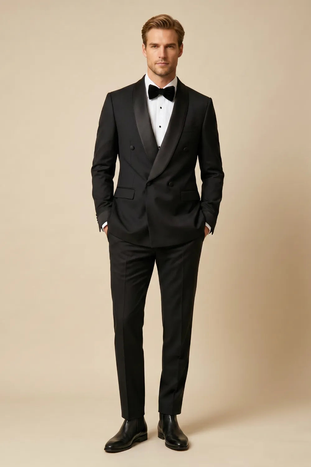 Men's Black Double Breasted Shawl Lapel 2-Piece Tuxedo