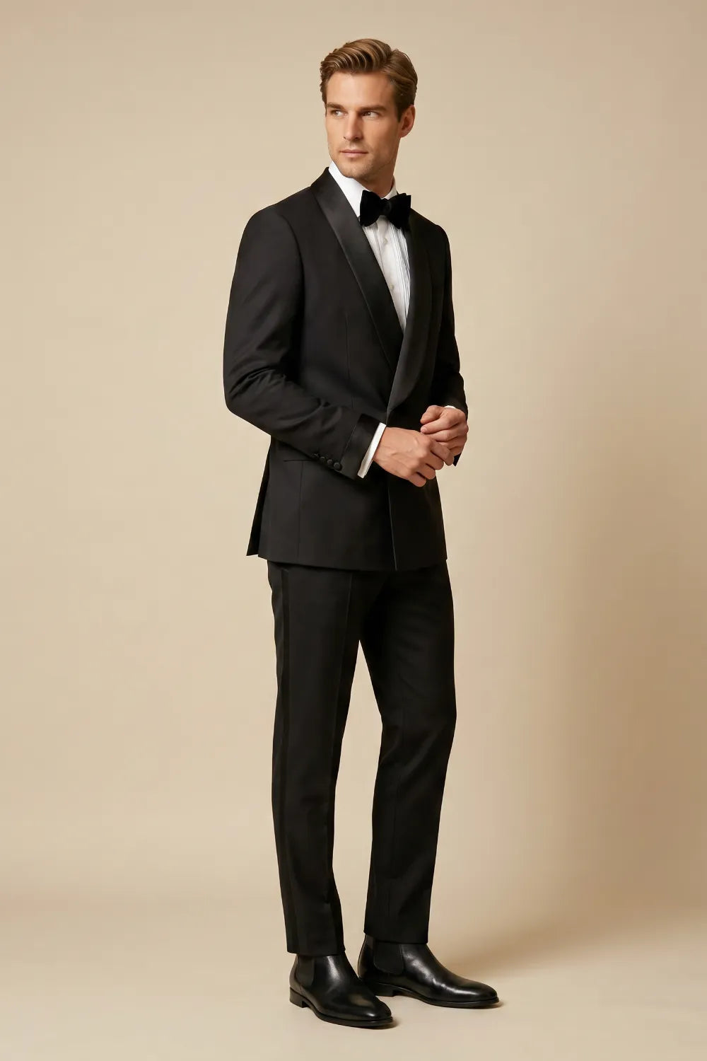 Men's Black Double Breasted Shawl Lapel 2-Piece Tuxedo