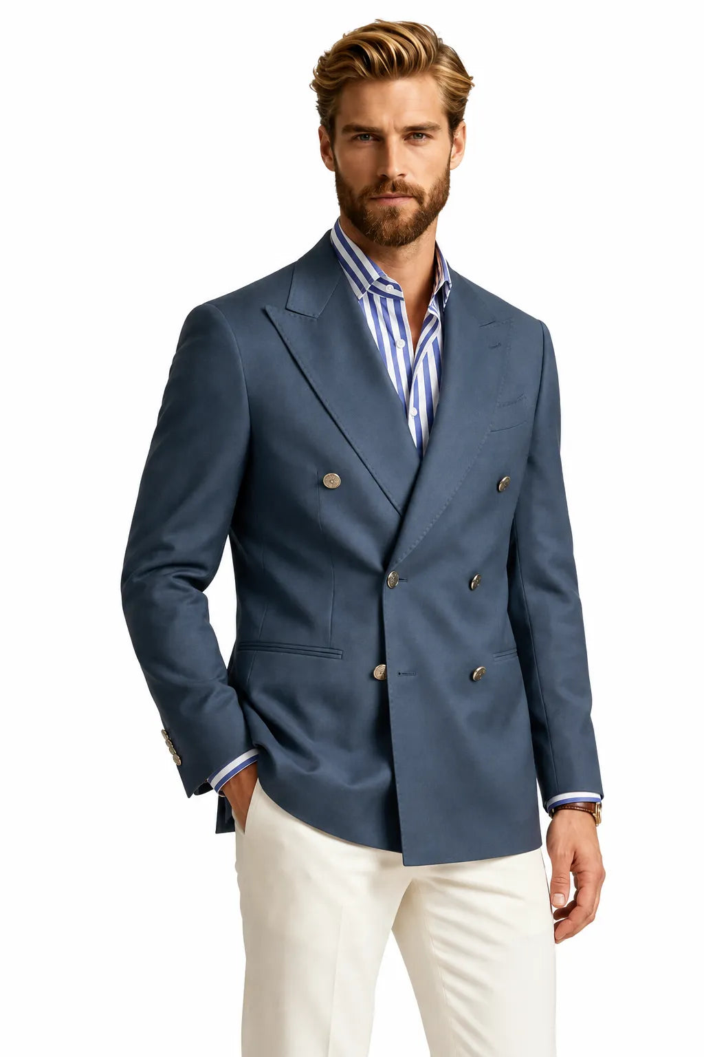 Men's Blue Double Breasted 2 Piece Suit