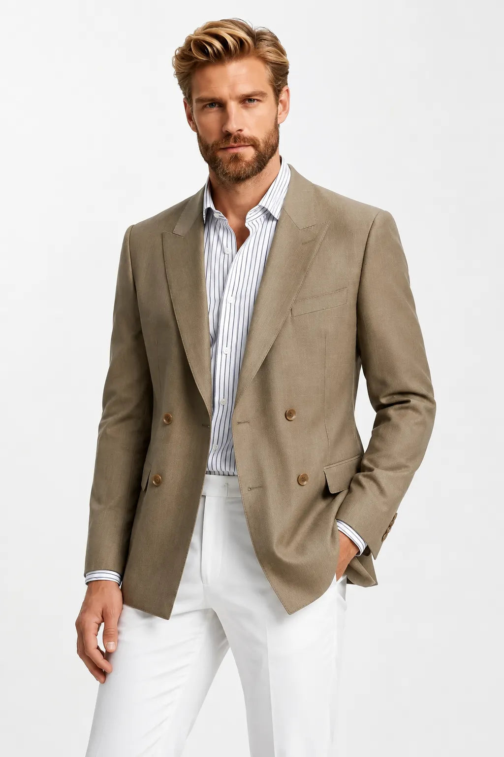 Men's Double-Breasted Summer 2 Piece Suit