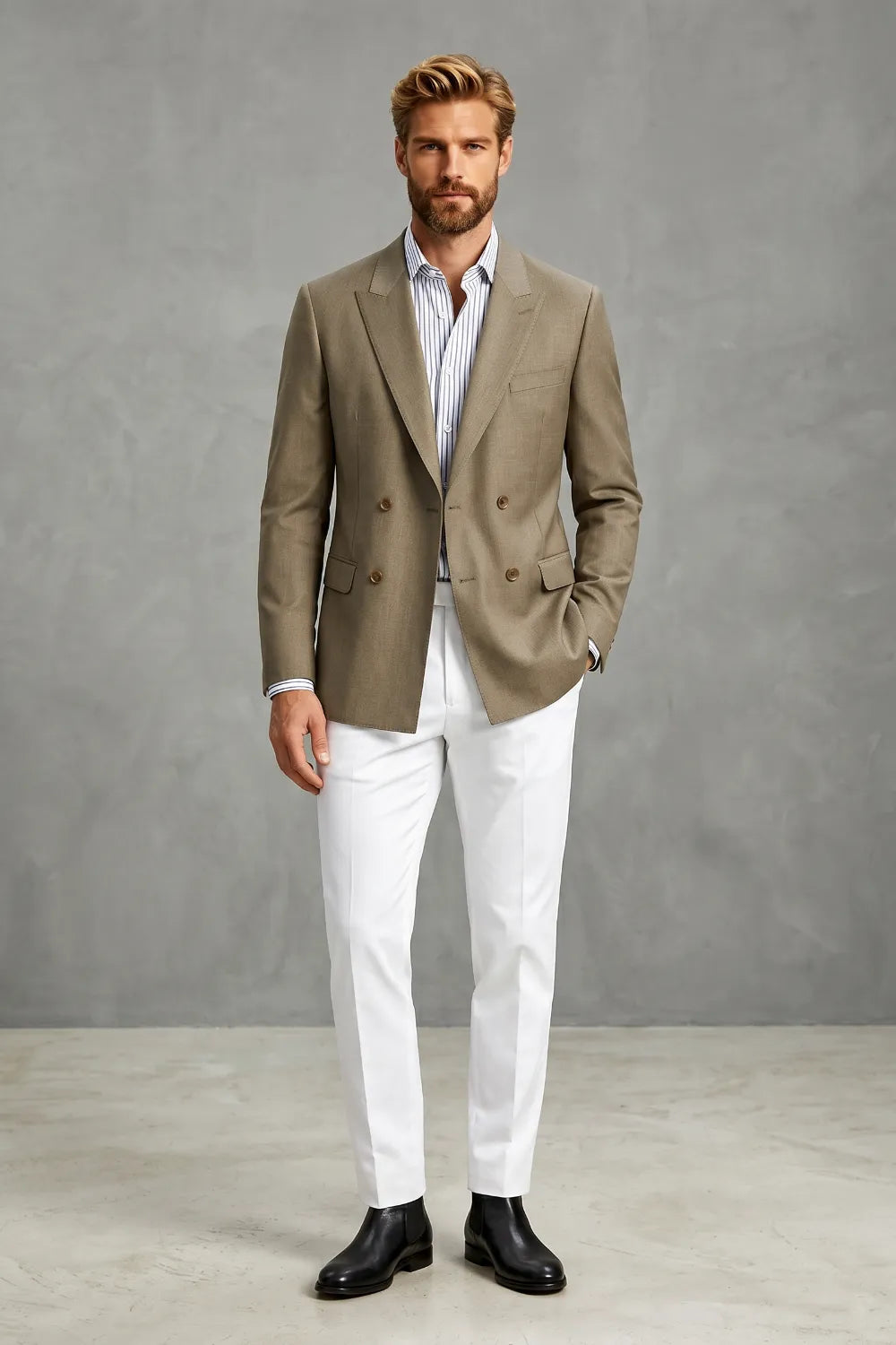 Men's Double-Breasted Summer 2 Piece Suit