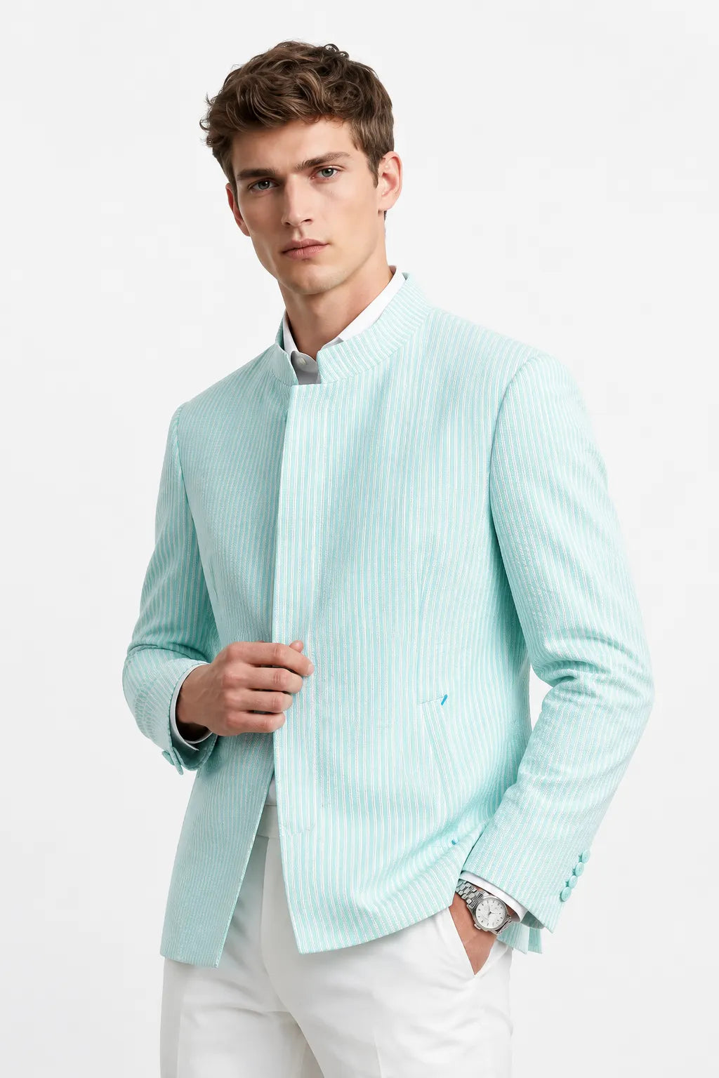 Men's Slim Fit Seersucker 2 Piece Suit