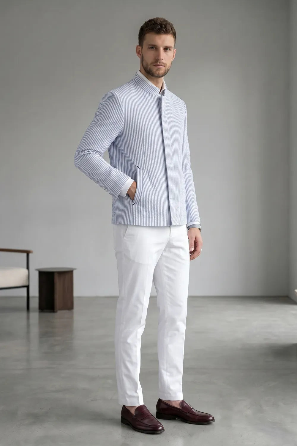 Men's Slim Fit Seersucker 2 Piece Suit