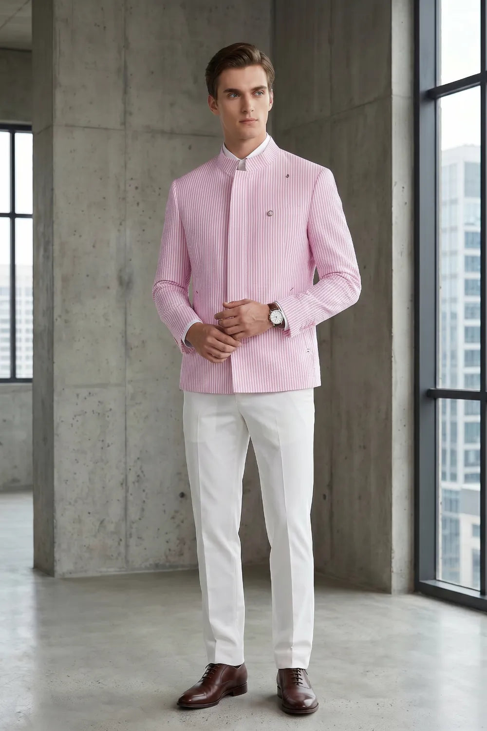 Men's Slim Fit Seersucker 2 Piece Suit