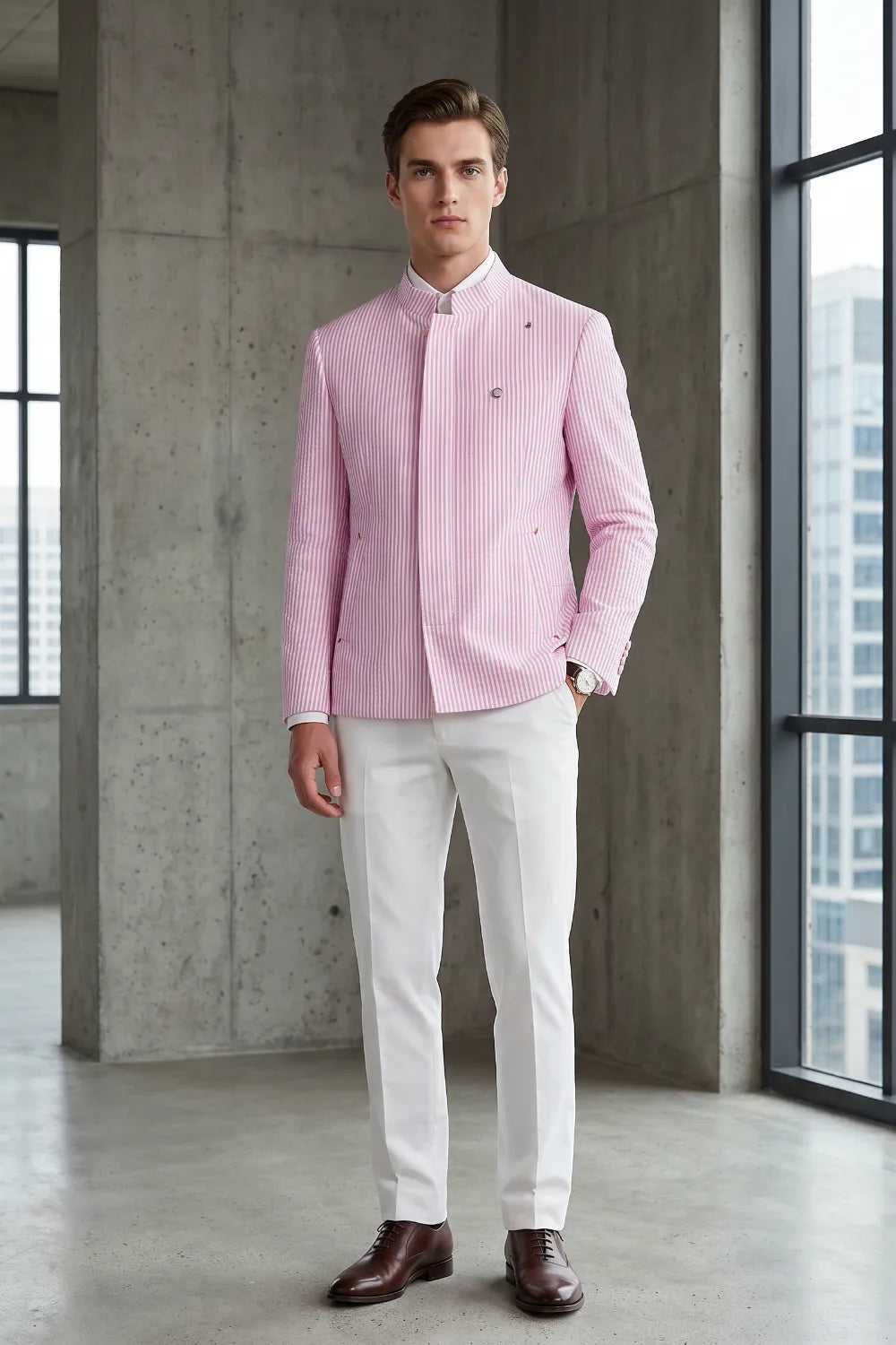 Men's Slim Fit Seersucker 2 Piece Suit
