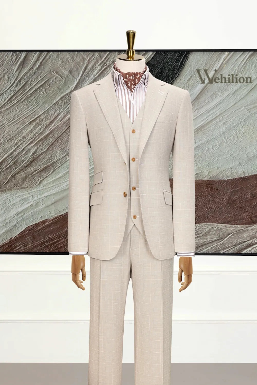 Men's Breathable Grid-Pattern 3 Piece Suits