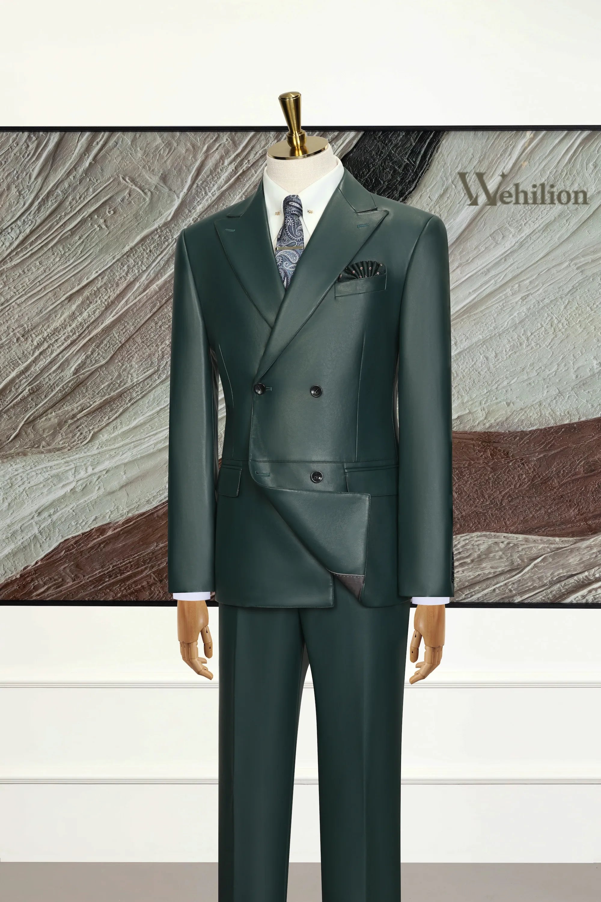 Men's Green Leather 2 Piece Suit