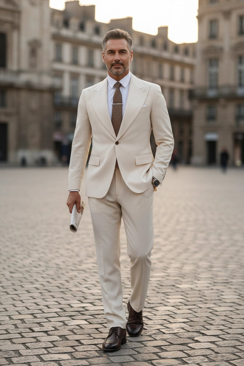 Men's White Stylish Slim Fit 2 Piece Suit