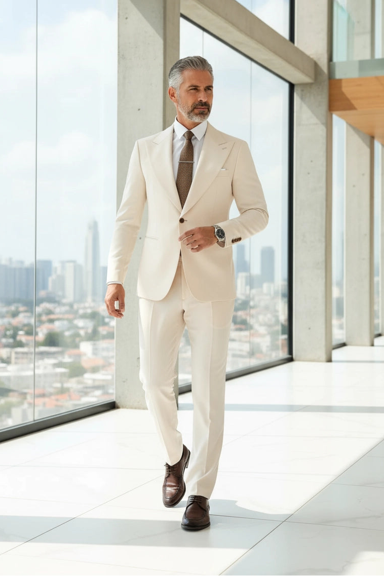 Men's White Stylish Slim Fit 2 Piece Suit