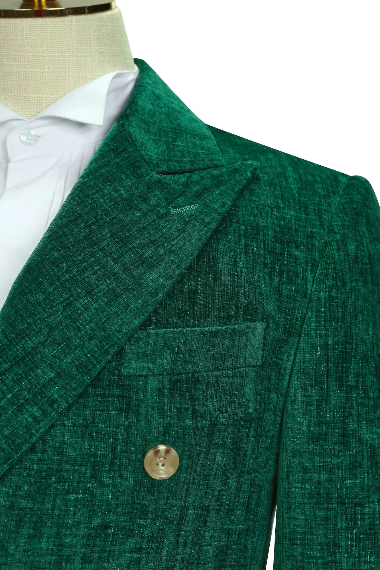 Men's Green Corduroy Peak Lapel 3 Piece Suit