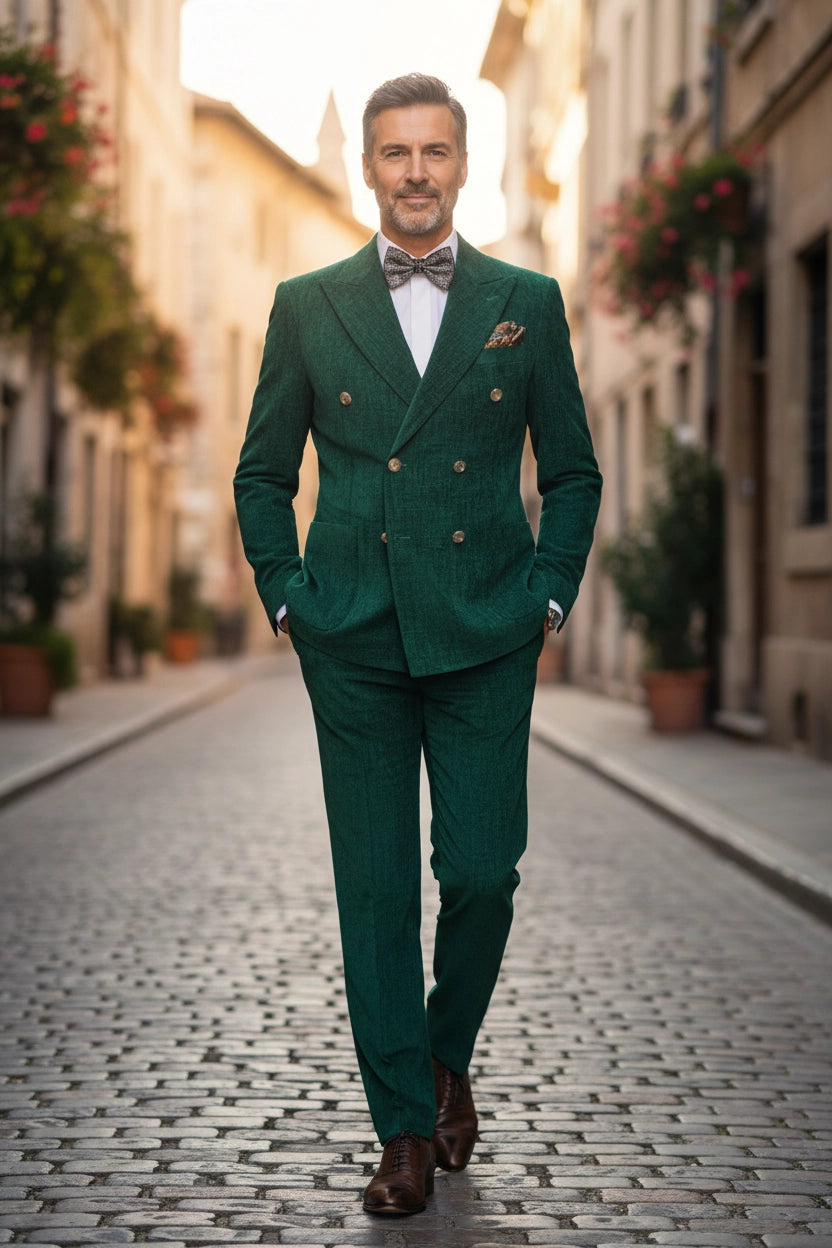 Men's Green Retro Corduroy 2 Piece Suit