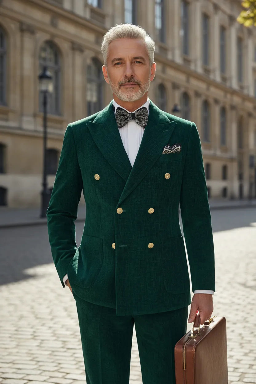 Men's Green Retro Corduroy 2 Piece Suit
