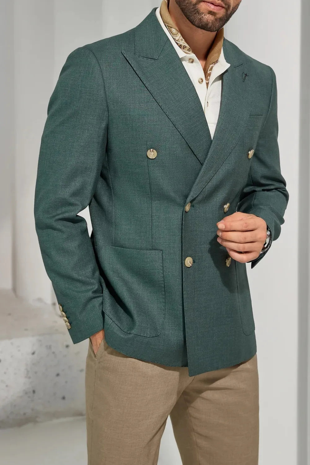 Men's Green Double Breasted Blazer