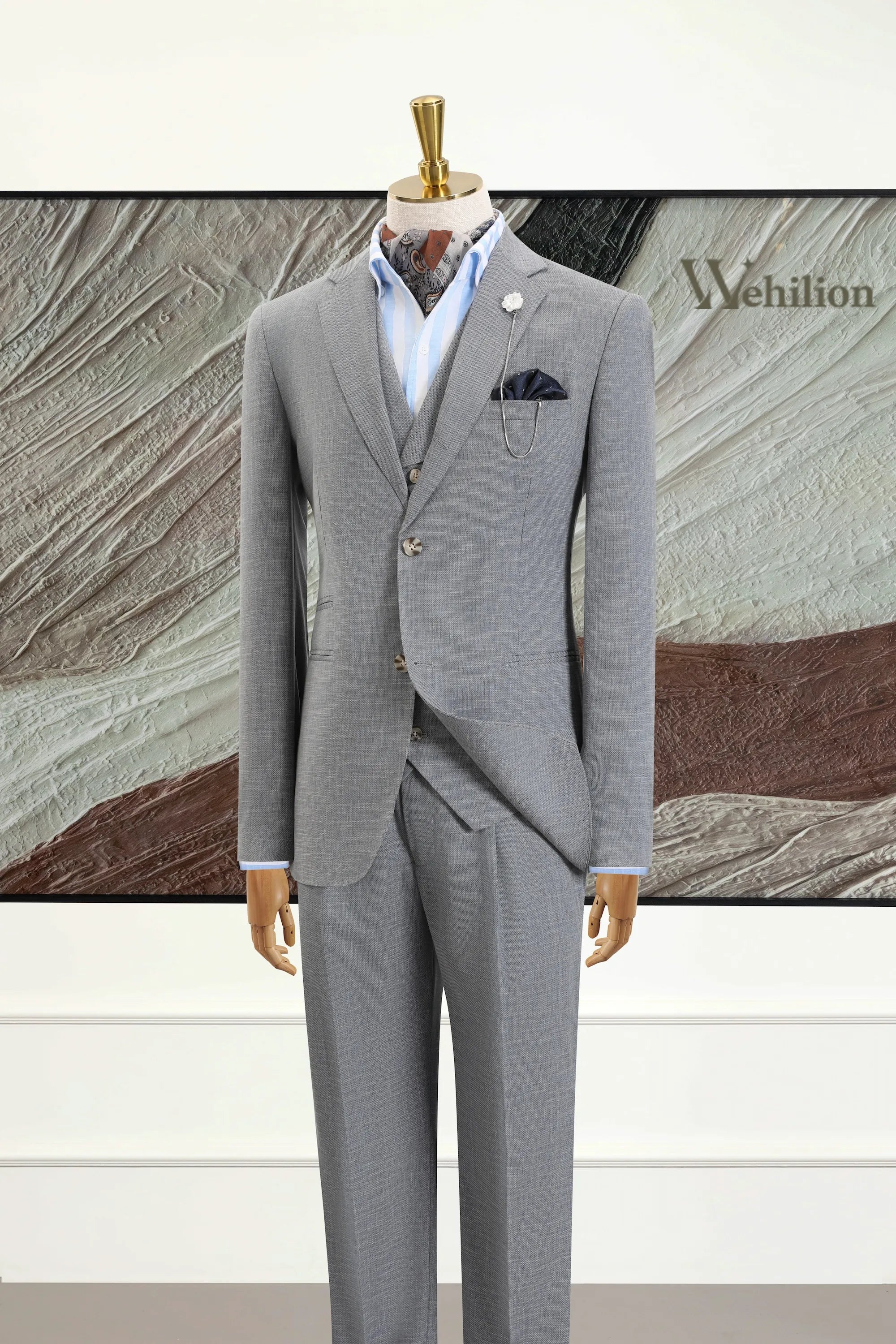 Men's Grey Tencel Linen 3 Piece Suits
