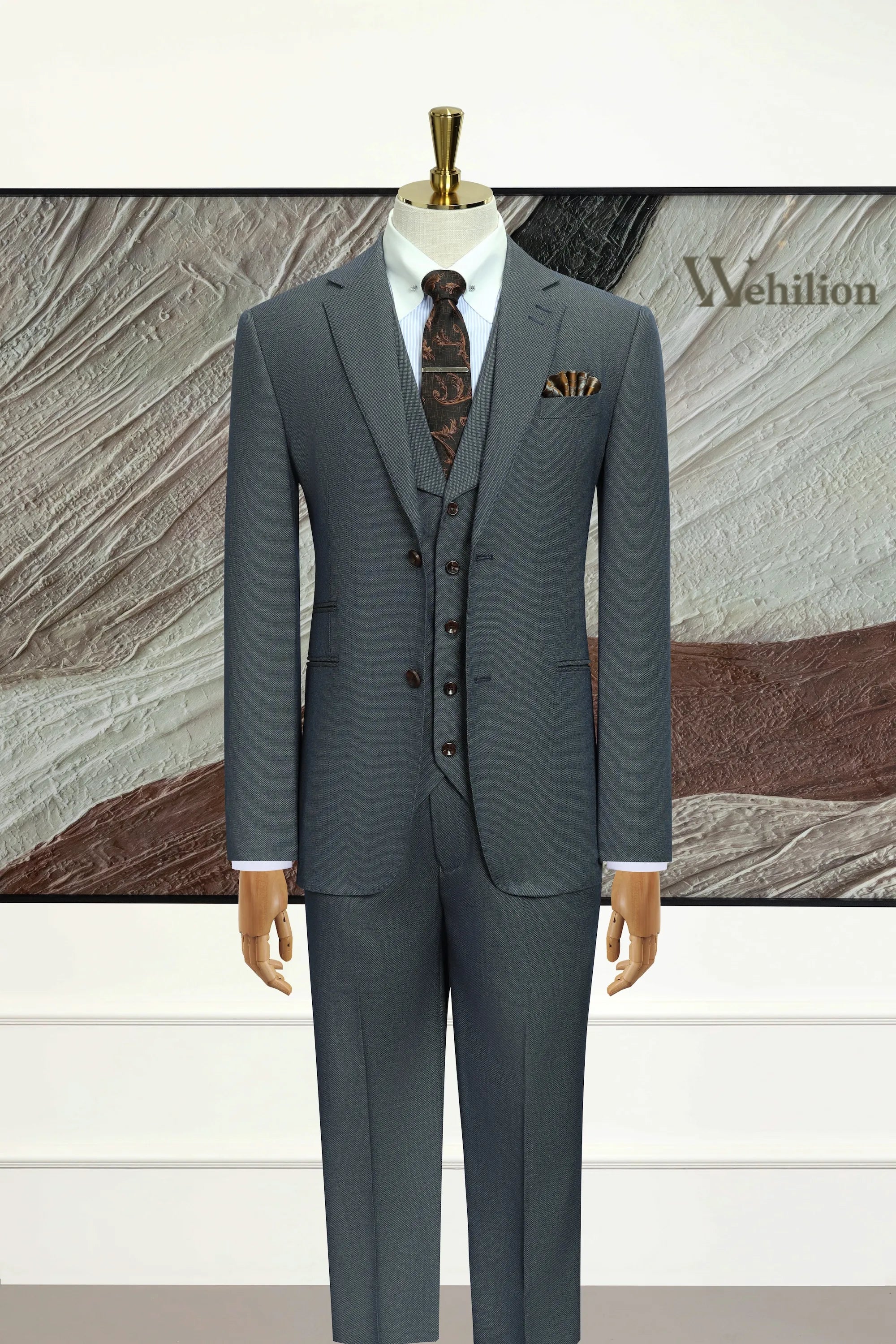 Men's Grey Business Casual 3 Piece Suit