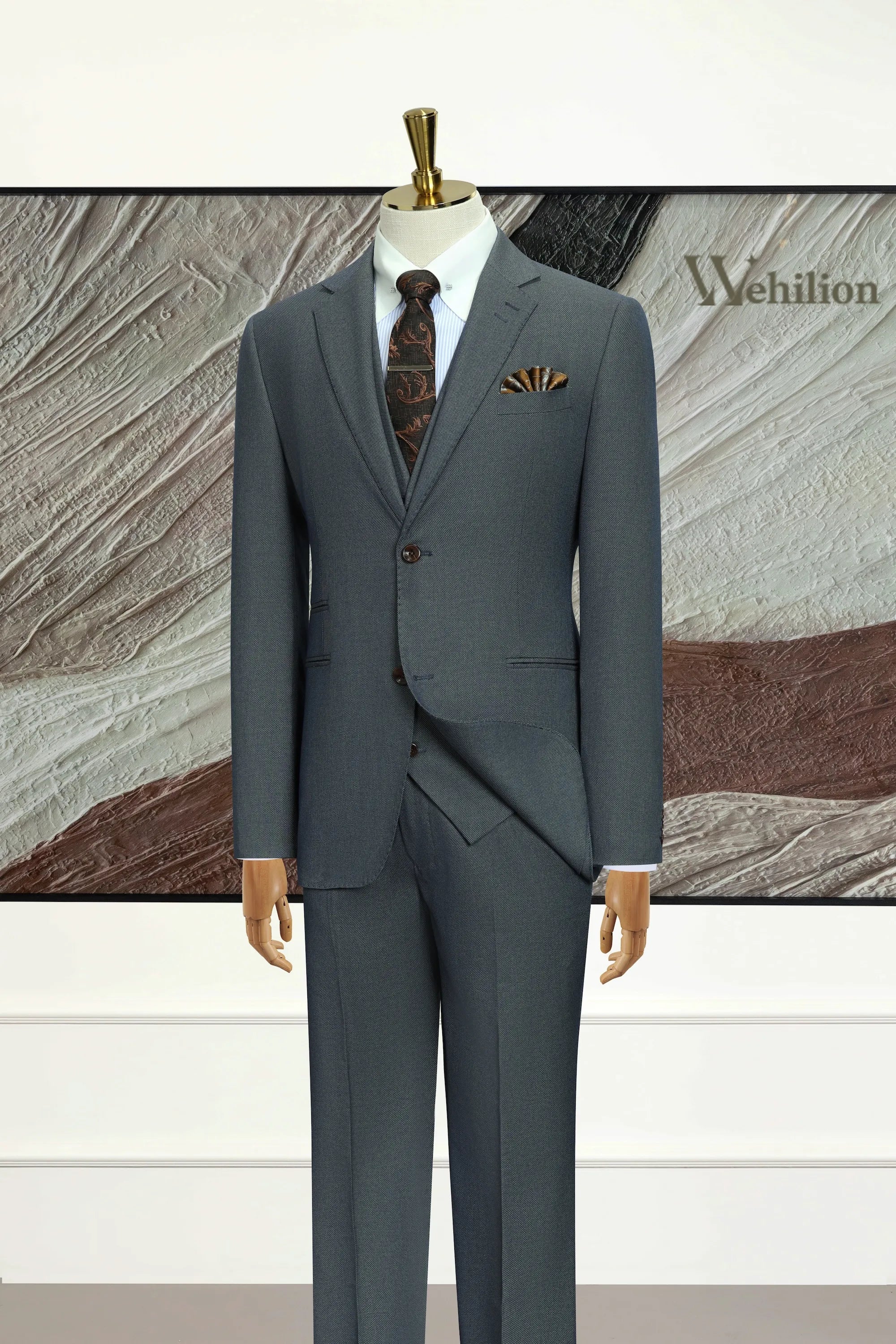 Men's Grey Business Casual 3 Piece Suit