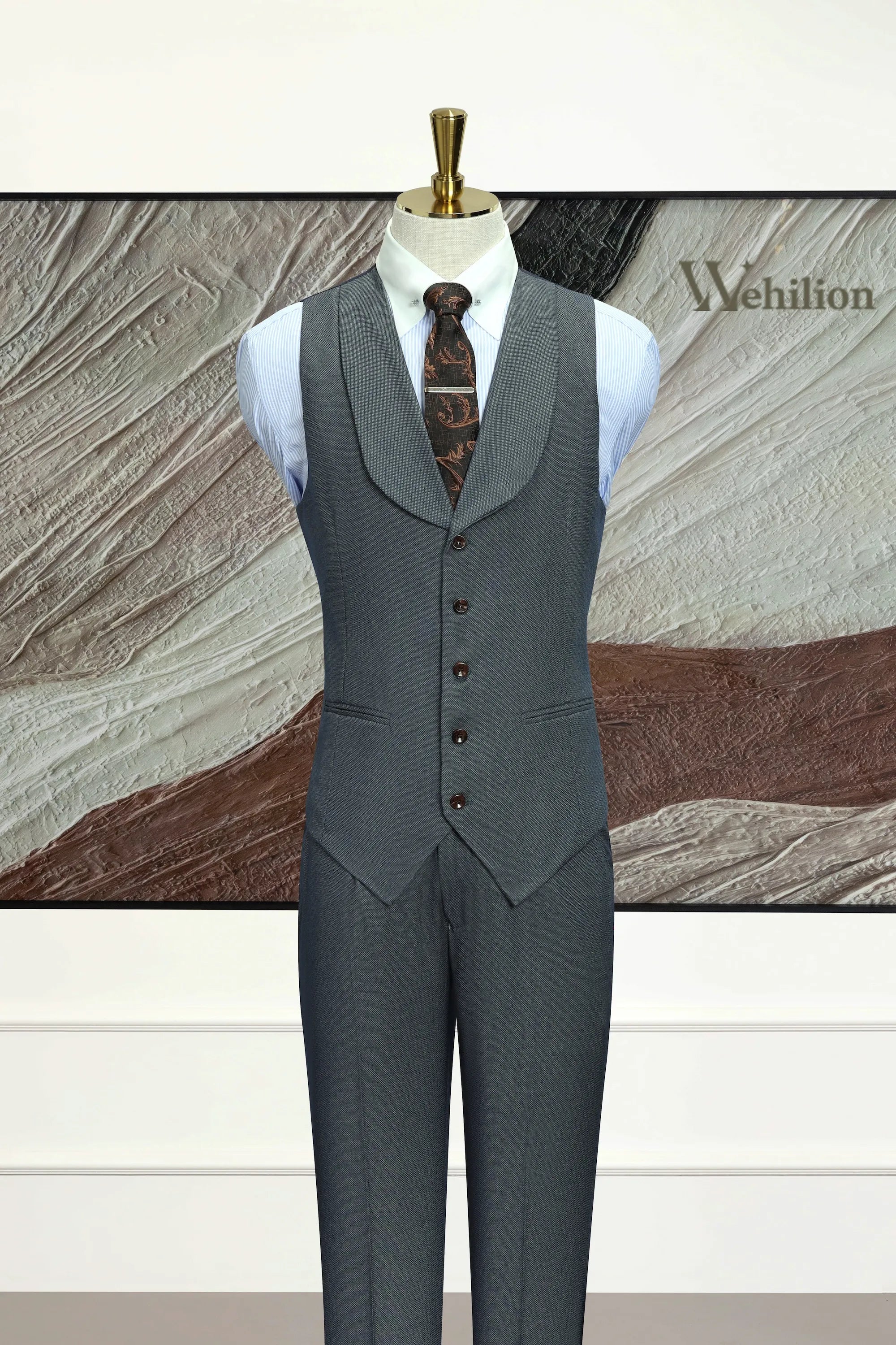 Men's Grey Business Casual 3 Piece Suit