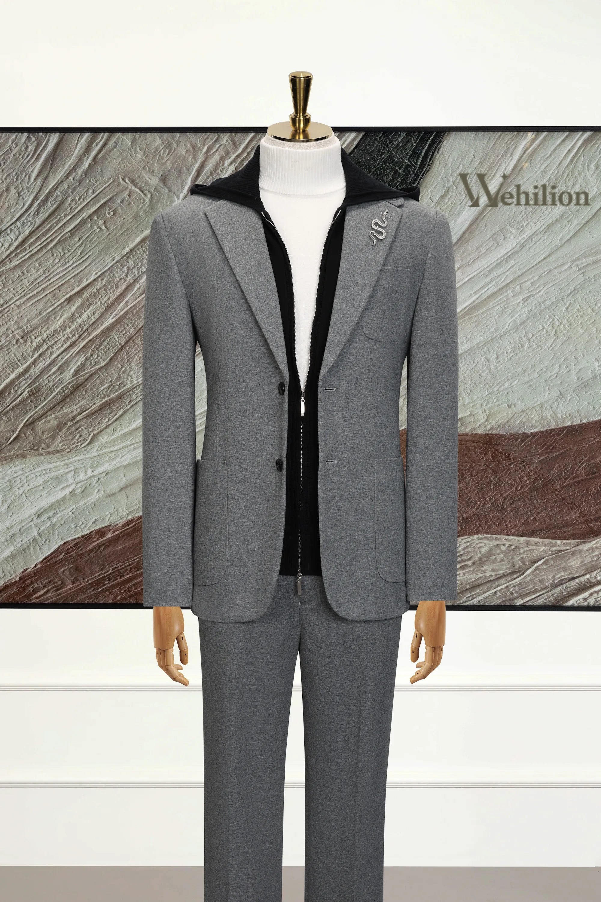 Men's Grey Cotton 2 Piece Suit