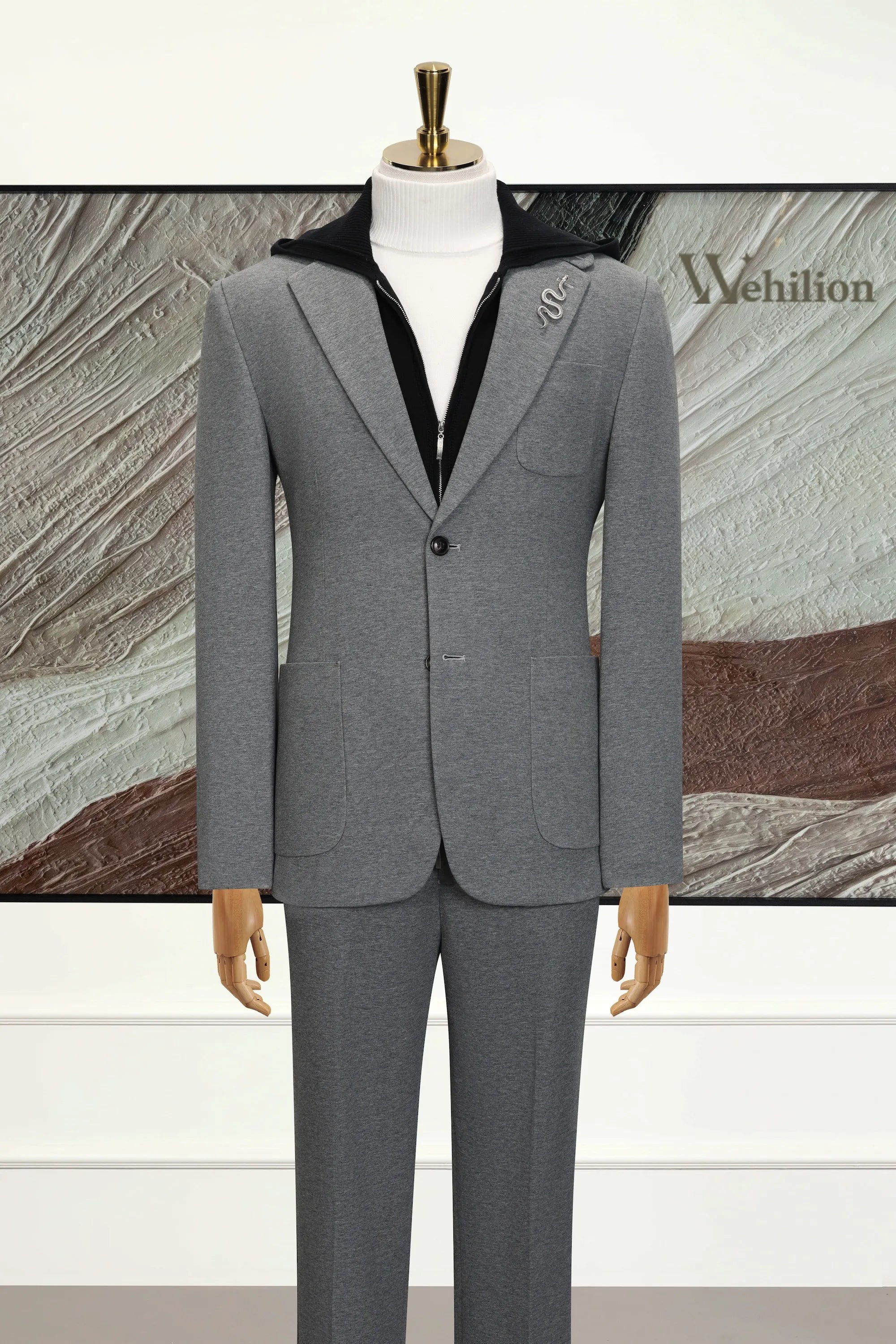 Men's Grey Cotton 2 Piece Suit