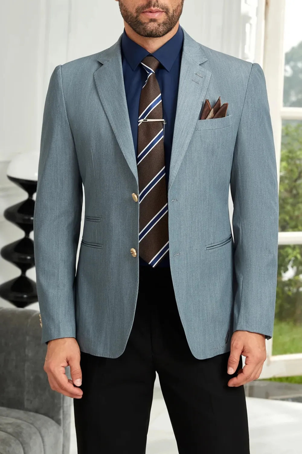 Men's Grey Green Casual Two Button Blazer
