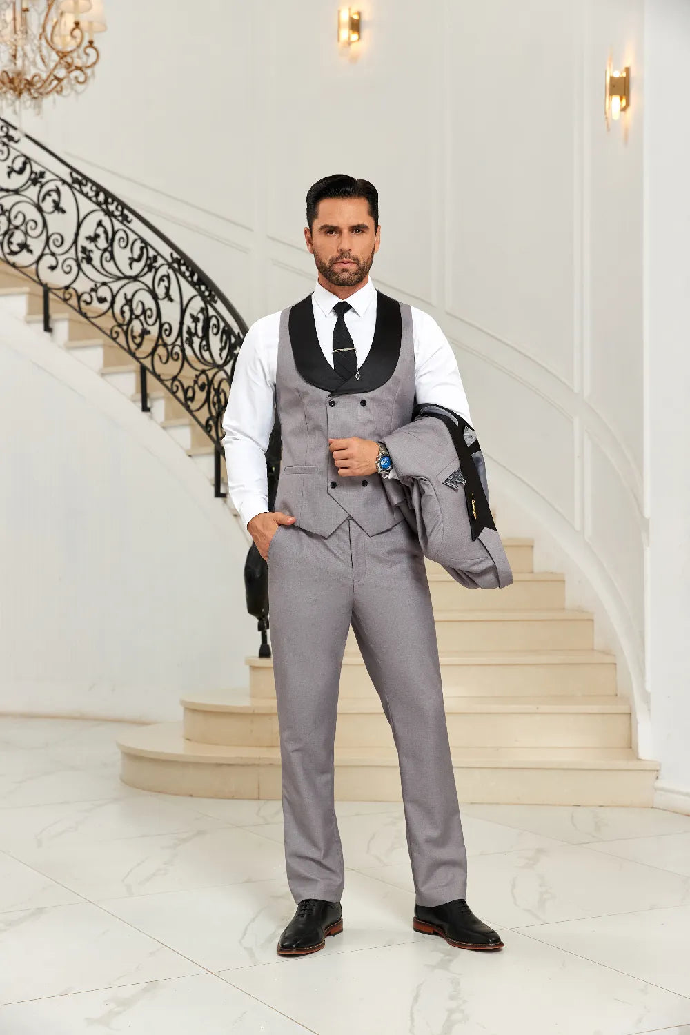 Men's Shawl Collar Vest & Pants 2 Pieces Suits