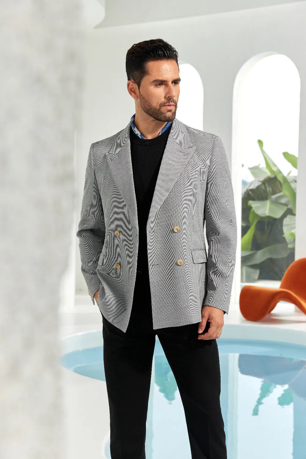 Men's Grey Peak Lapel Business Blazer