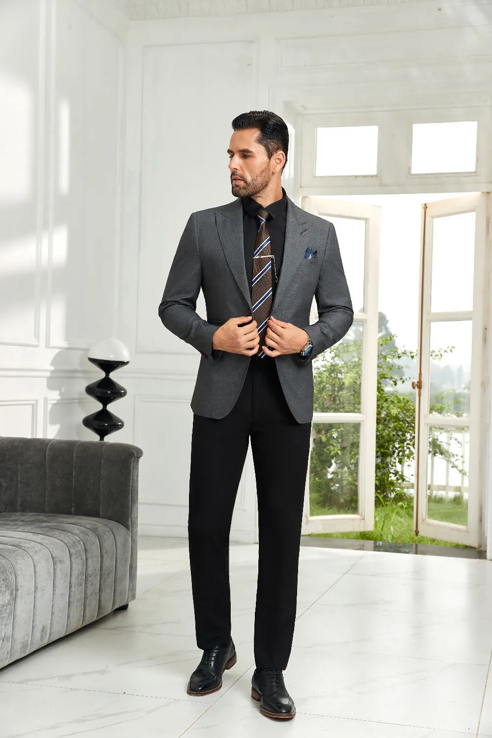 Men's Grey Pinstripe Lightweight Blazer