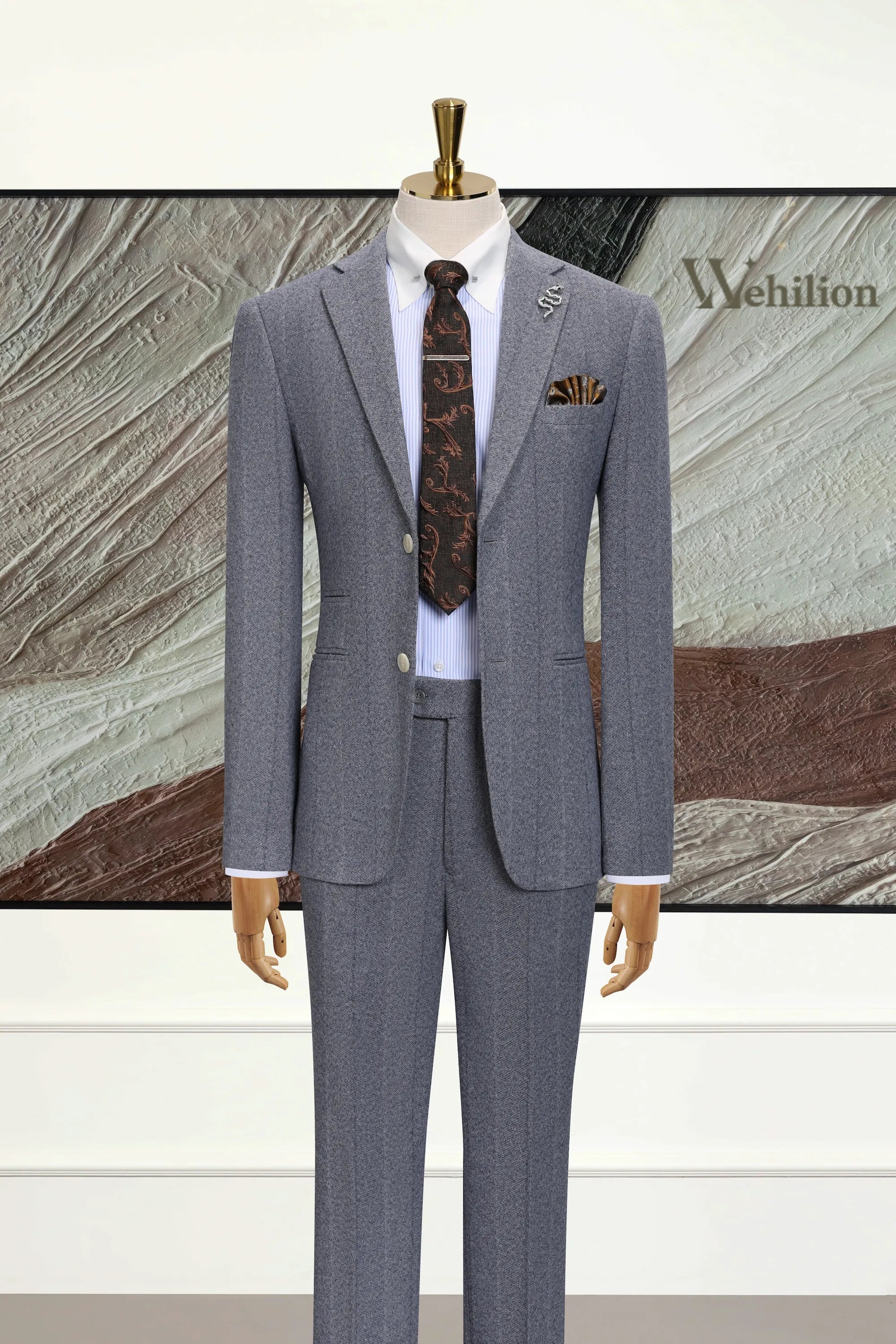 Men's Grey Stripe Herringbone 2 Piece Suits