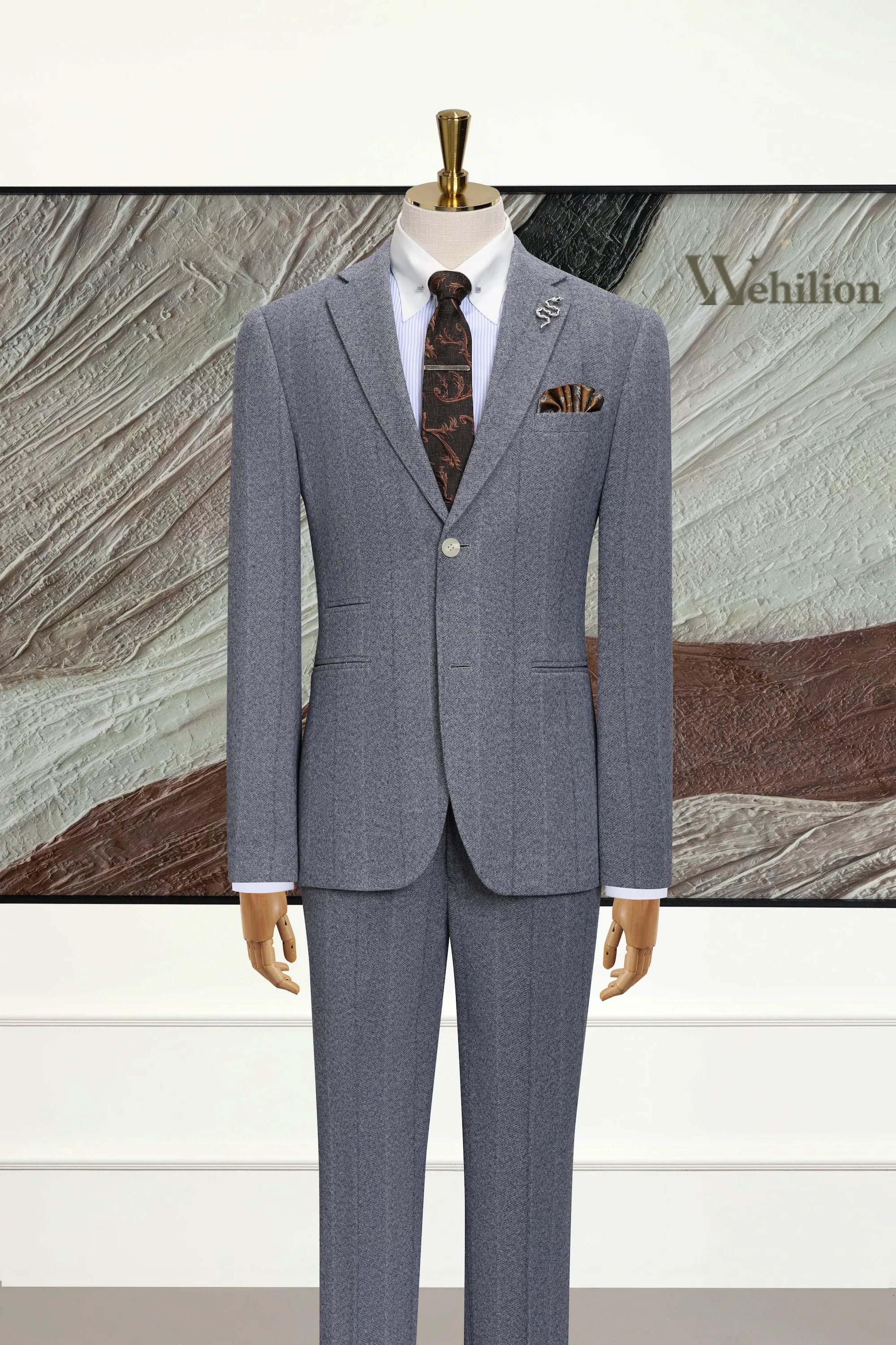 Men's Grey Stripe Herringbone 2 Piece Suits