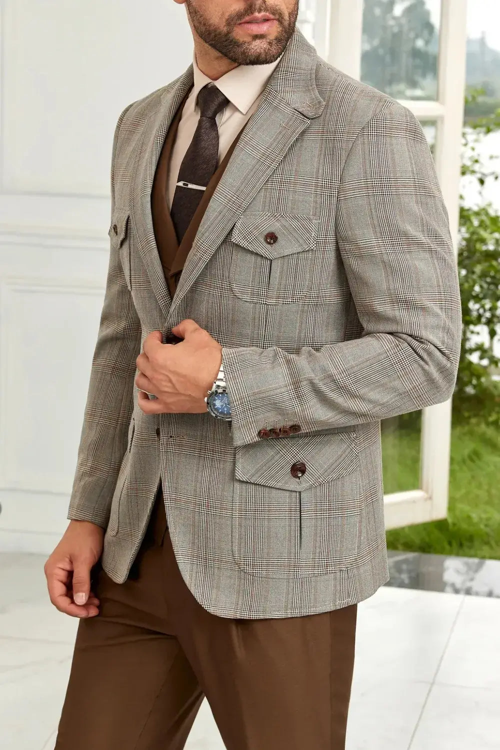 Men's Classic Grey Plaid Blazer