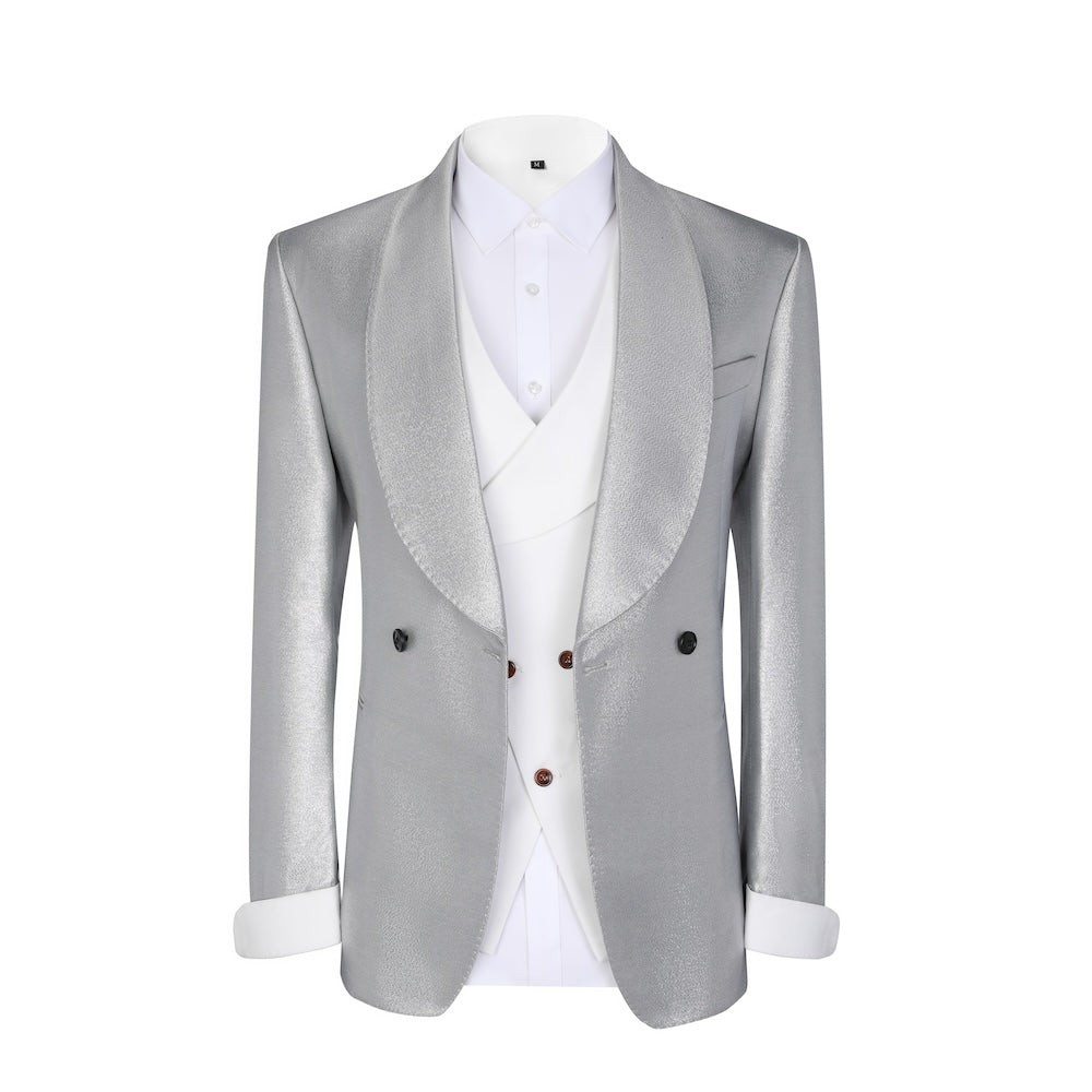 Men's Grey Sparkle Shawl Tuxedo 3 Piece Suits