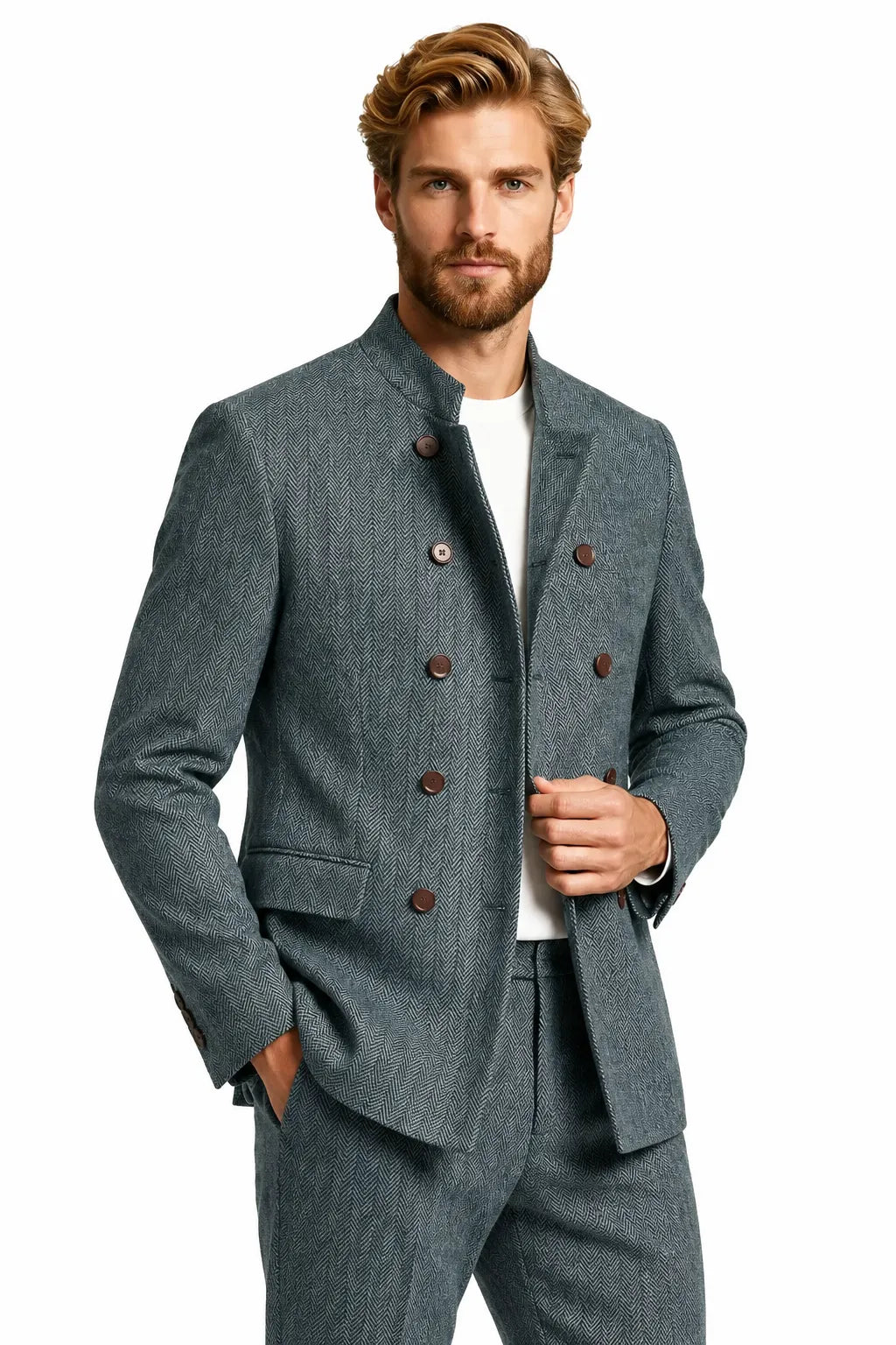Men's Modern Herringbone 2 Piece Suit