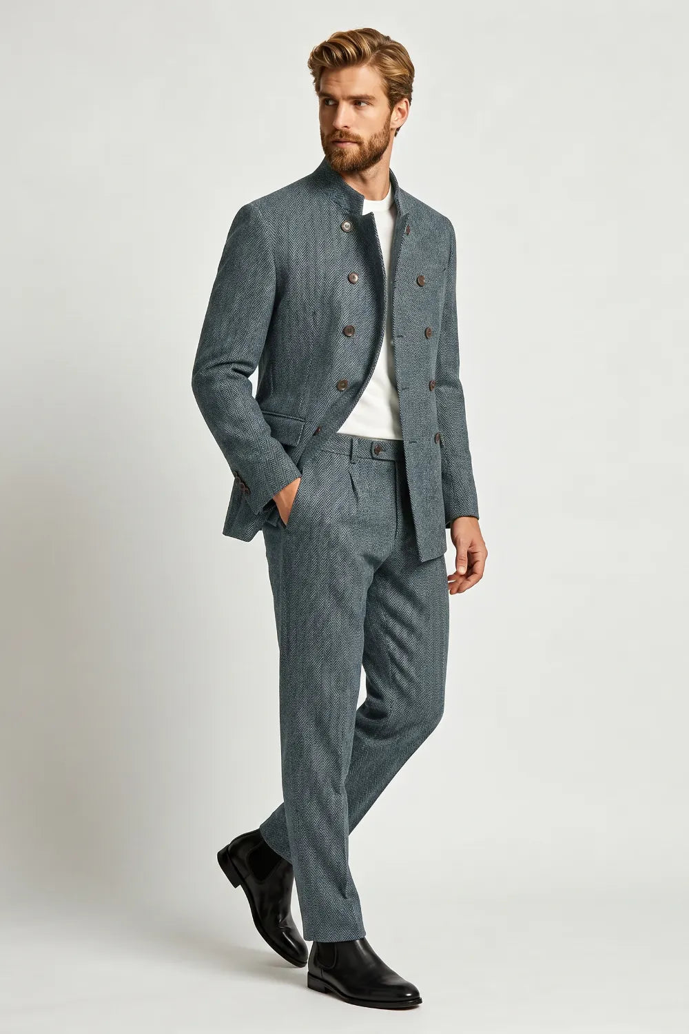 Men's Modern Herringbone 2 Piece Suit