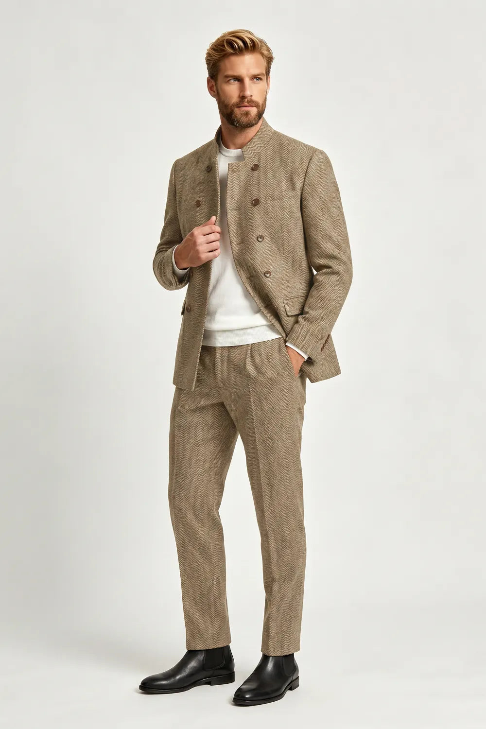 Men's Modern Herringbone 2 Piece Suit
