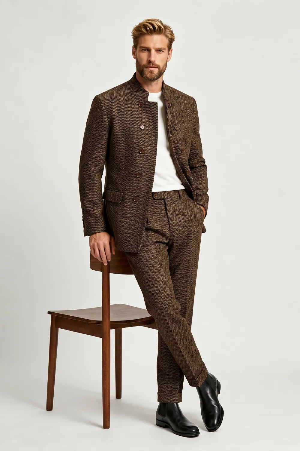 Men's Modern Herringbone 2 Piece Suit