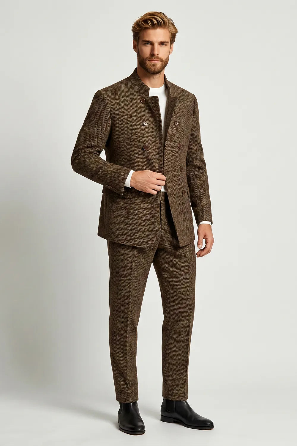 Men's Modern Herringbone 2 Piece Suit