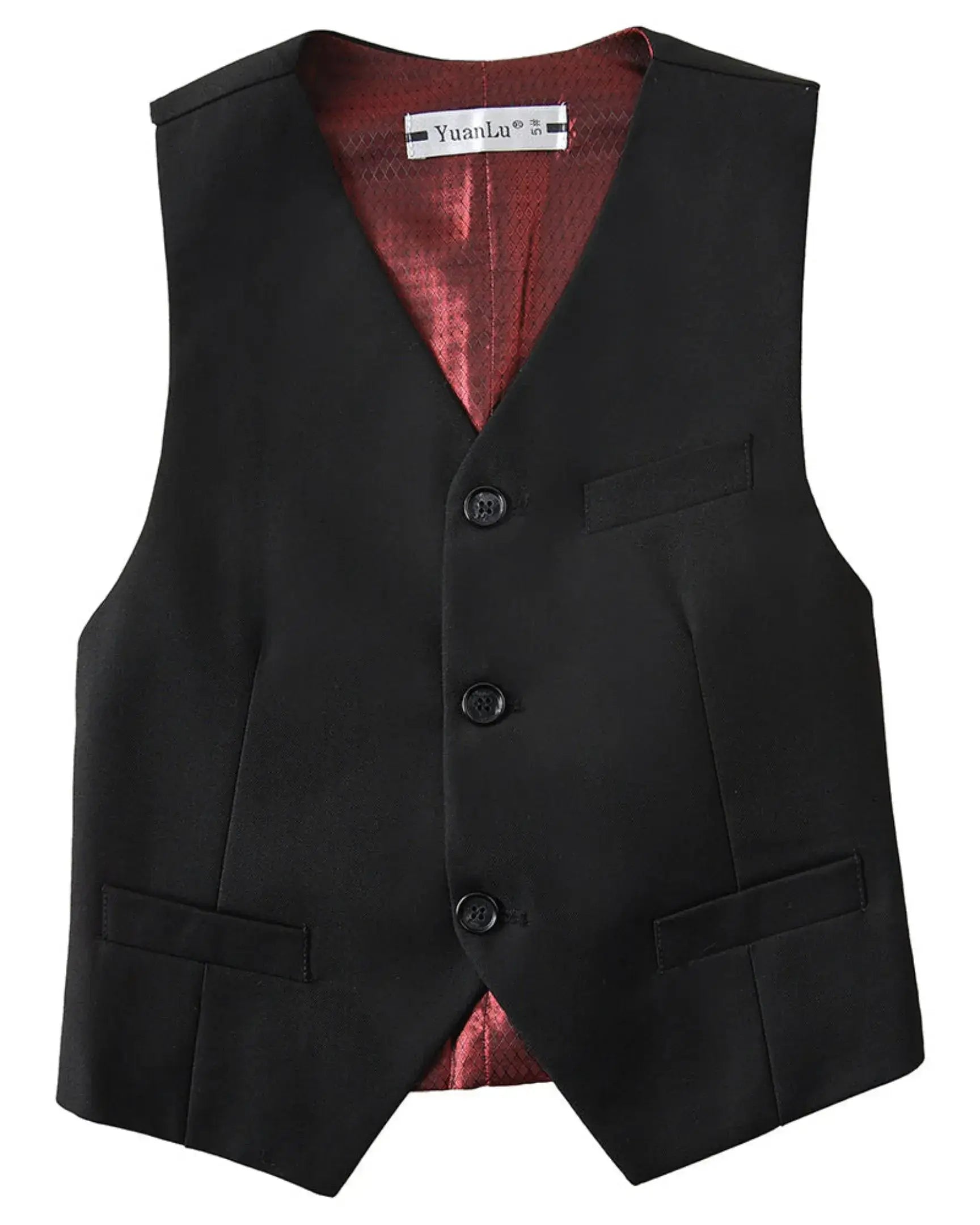 Black vest front view from boys 4 piece suit – formal page boy outfit