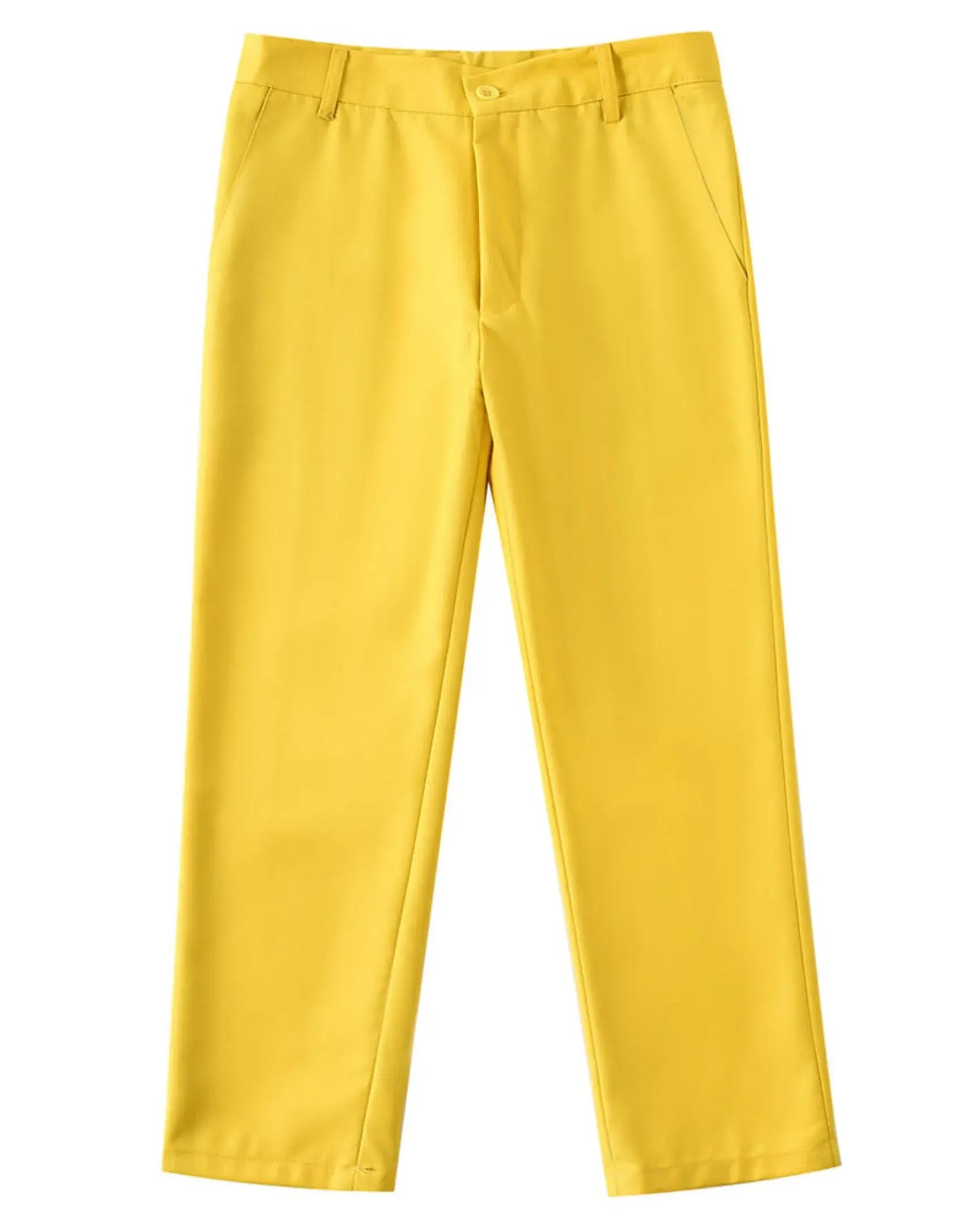 Yellow pants flat lay from boys 4 piece suit – wedding and prom outfit for boys