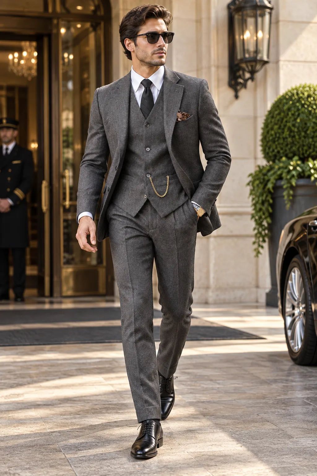 Men's Vintage Herringbone 3 Piece Suit