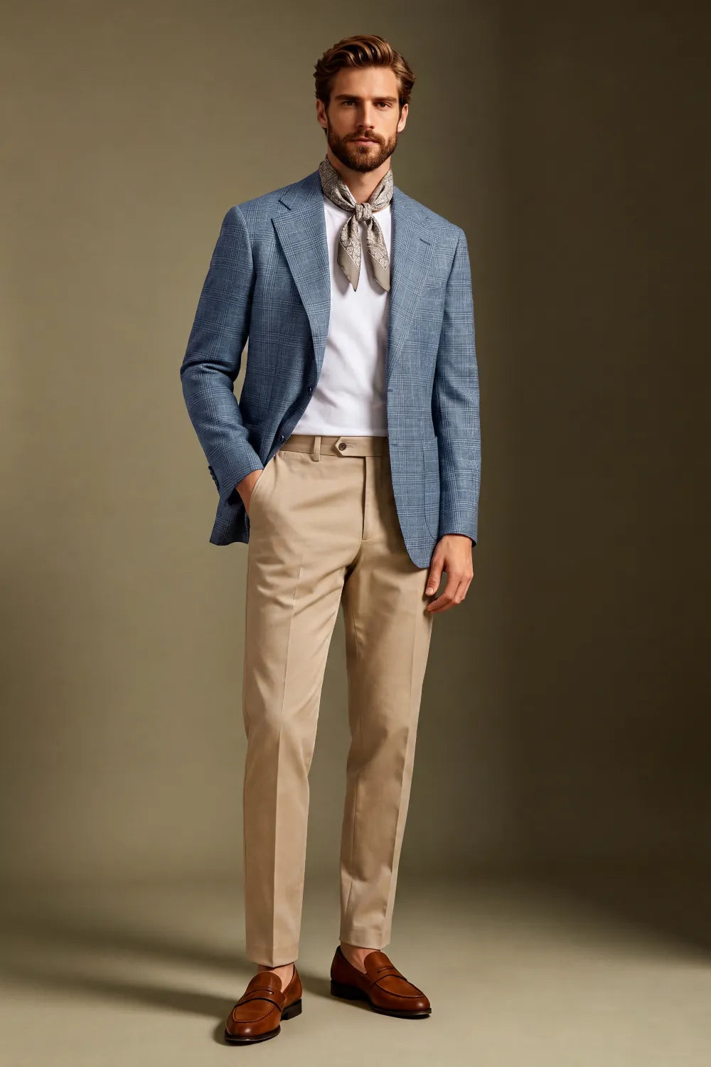Men's Dusty Blue Glen Plaid Single Breasted 2 Piece Suit