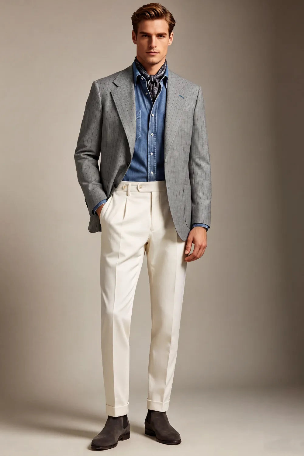Men's Grey Pinstripe Single Breasted 2 Piece Suit