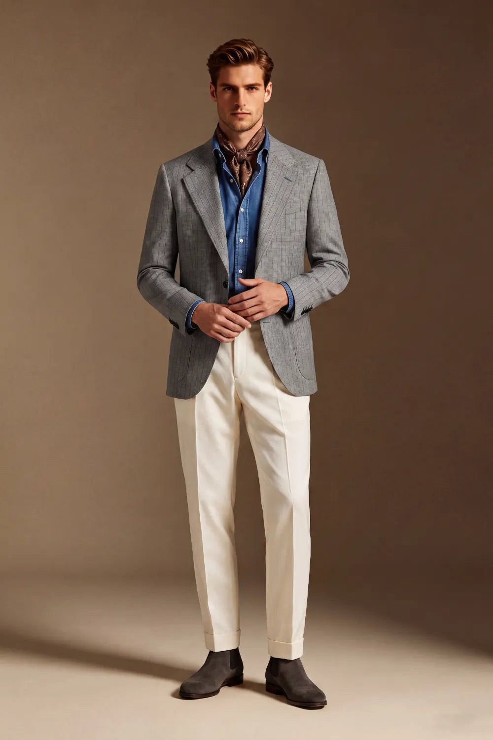 Men's Grey Pinstripe Single Breasted 2 Piece Suit