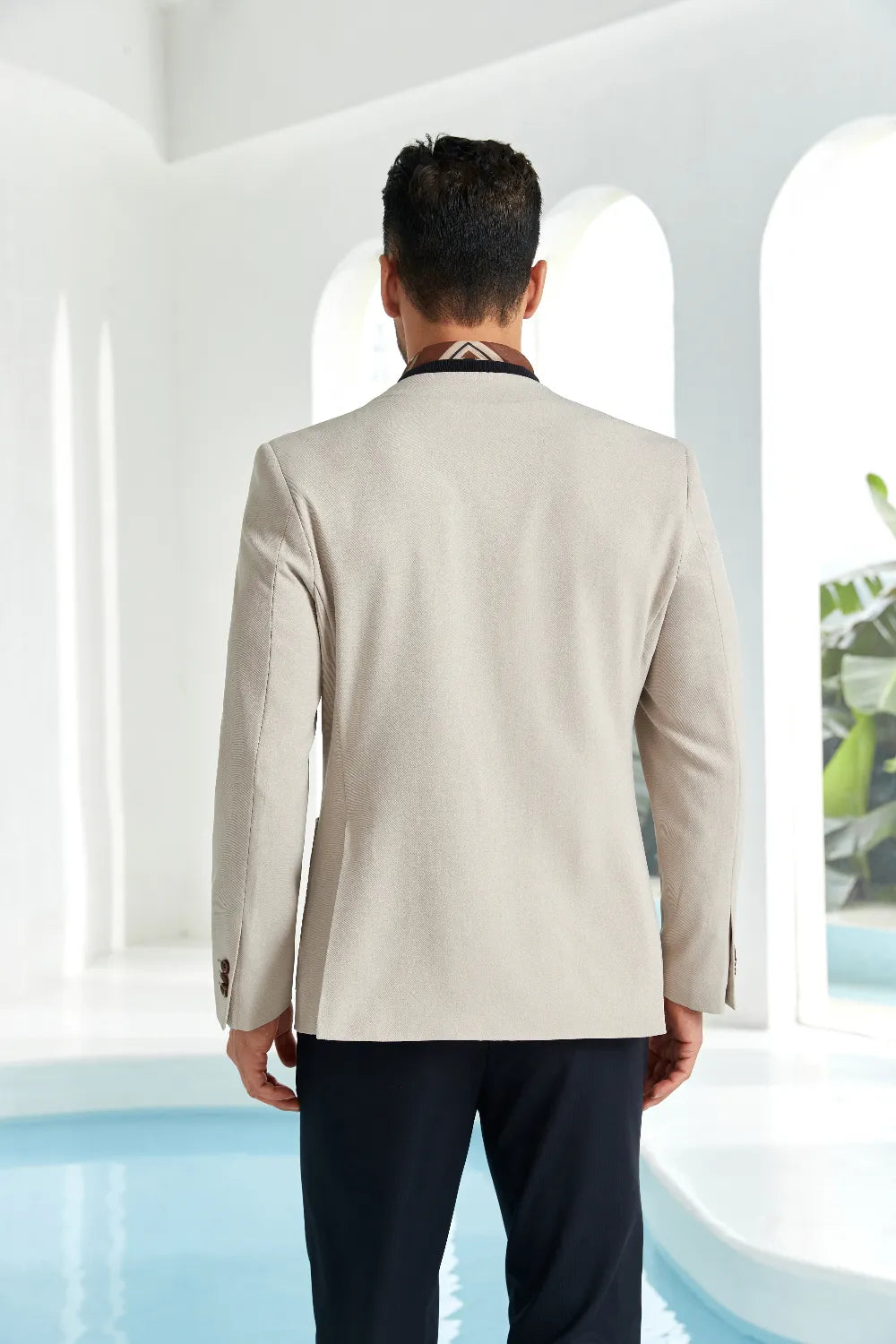 Men's Ivory Simple Casual Collarless Blazer